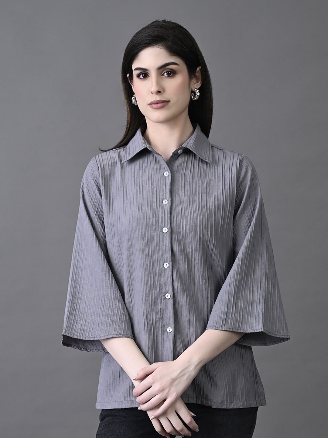 

The Roadster Lifestyle Co Pleated Shirt Collar Top, Grey
