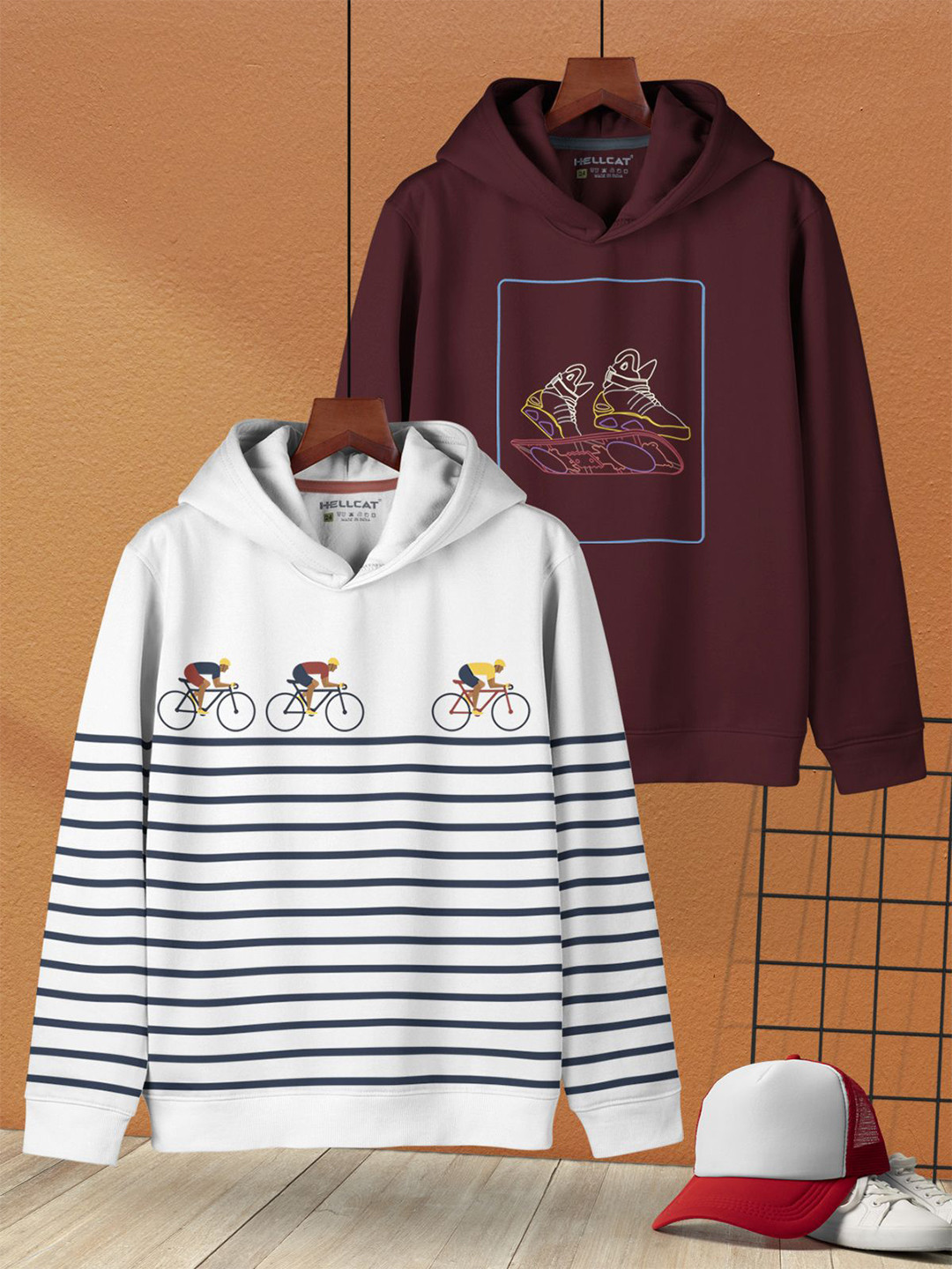 

HELLCAT Boys Pack Of 2 Printed Hooded Sweatshirt, Maroon