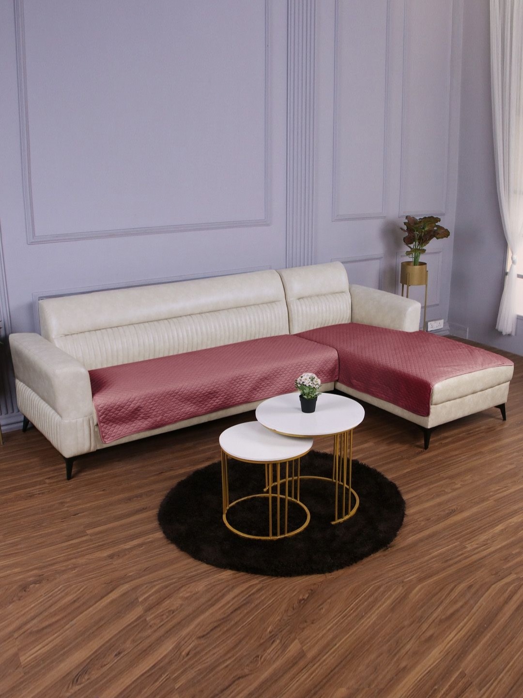 

HOKIPO Peach-Coloured Polyester 2 Piece Sofa Cover With Arms