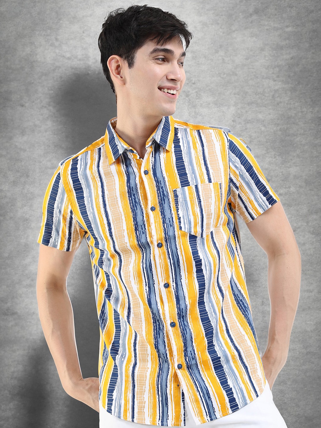 

HIGHLANDER Men Slim Fit Striped Casual Shirt, Navy blue