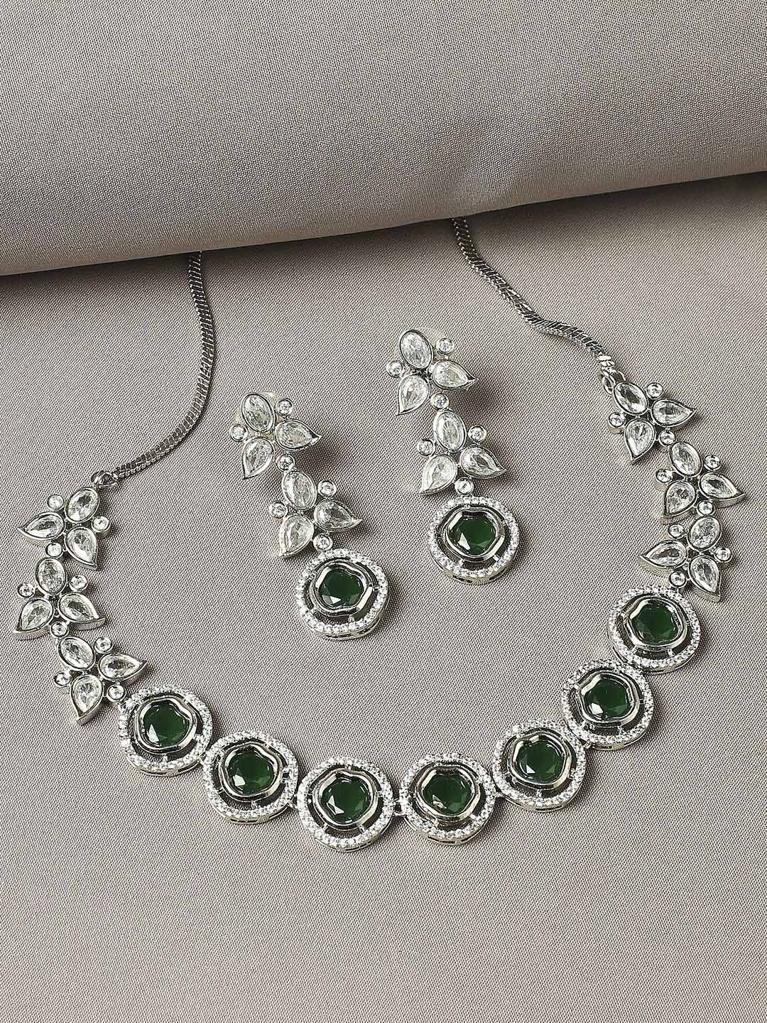 

OOMPH Silver-Plated AD-Studded Jewellery Set