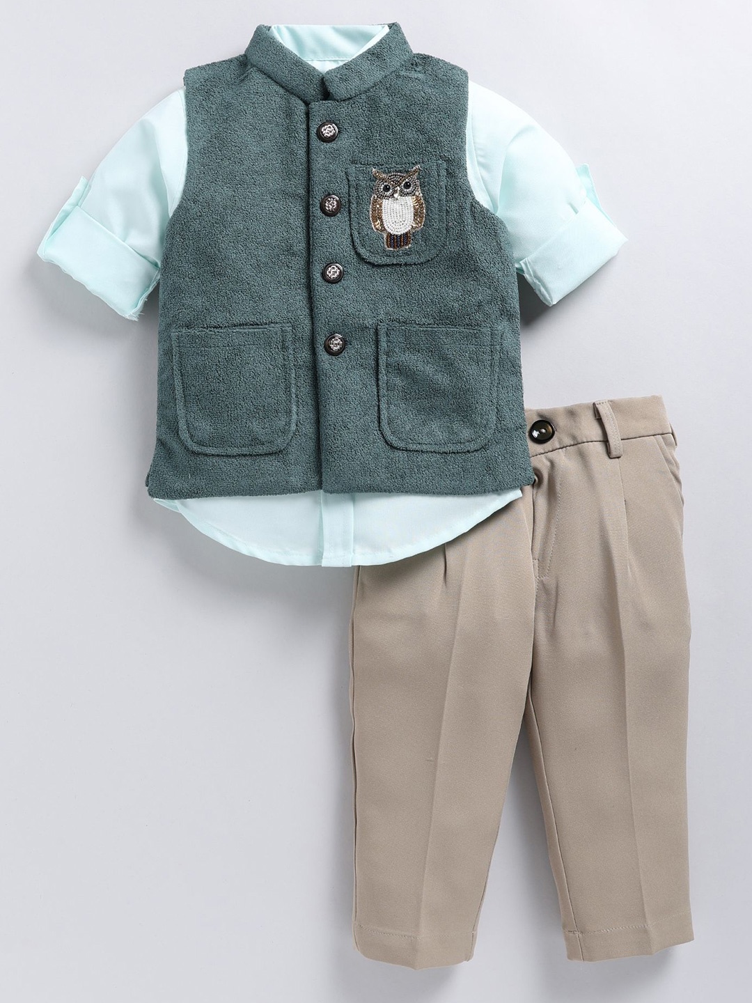 

LITTLE COLLARS Boys Shirt with Trousers, Green
