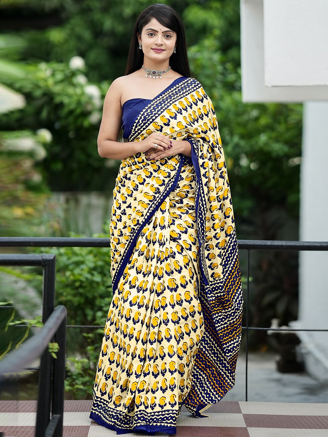 

HERE&NOW Printed Pure Cotton Bhagalpuri Saree, Yellow