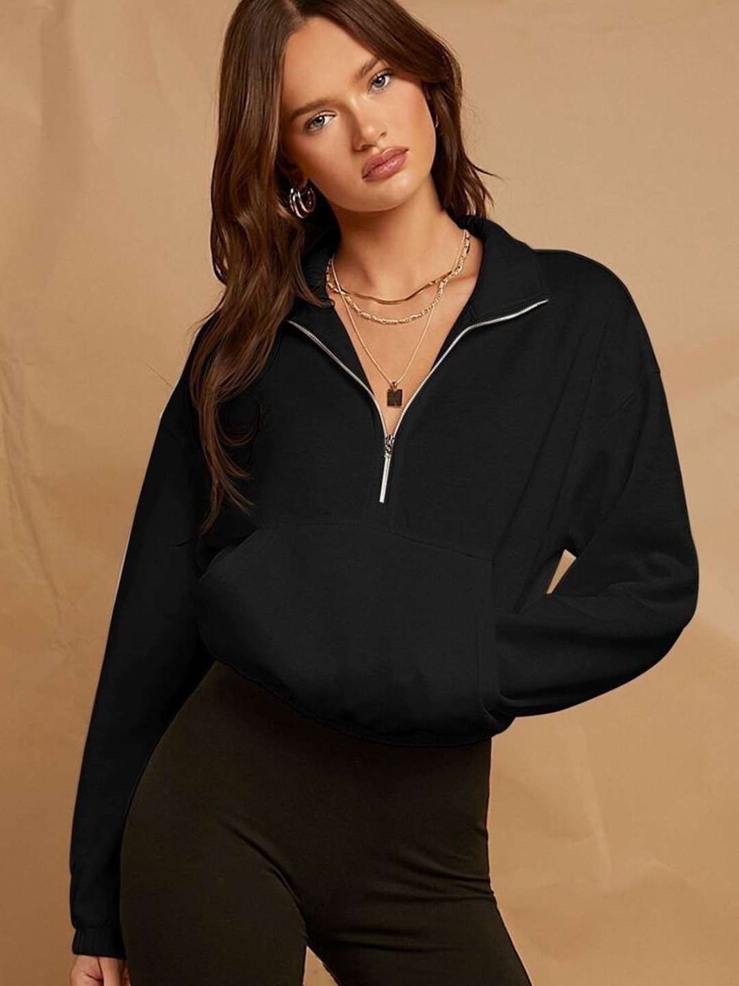 

Kotty Women Mock Collar Long Sleeves Sweatshirt, Black