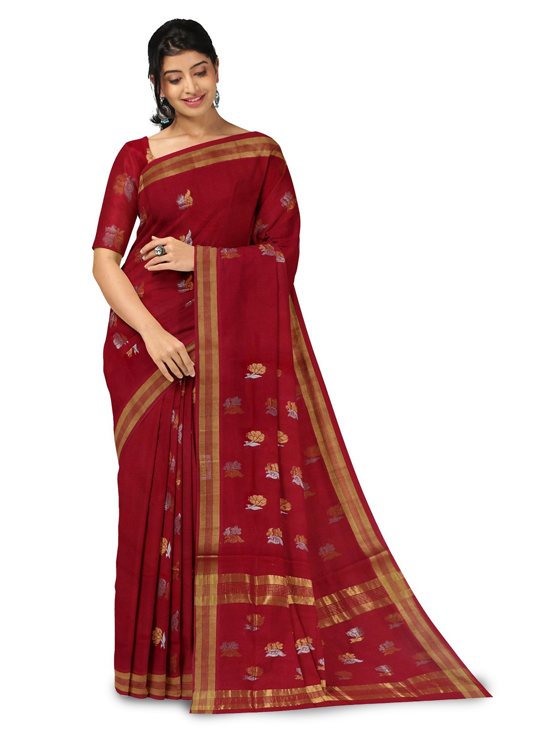 

APCO Ethnic Motifs Zari Pure Cotton Saree, Red