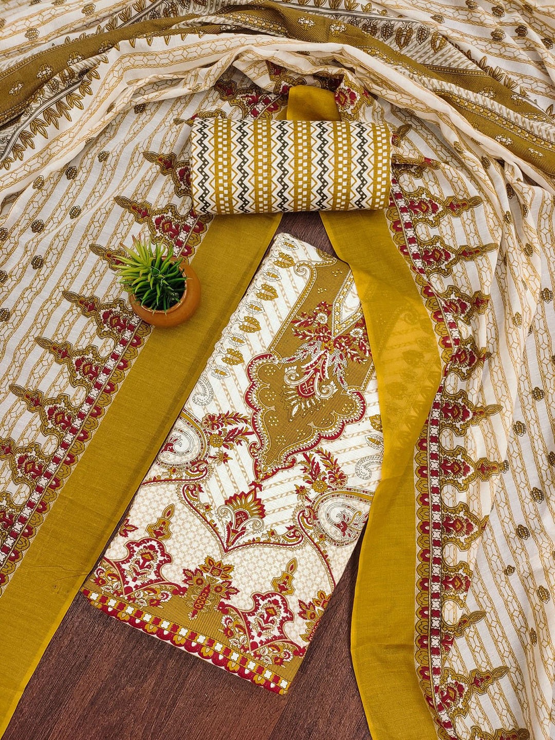 

ZEEPKART Unstitched Dress Material, Mustard