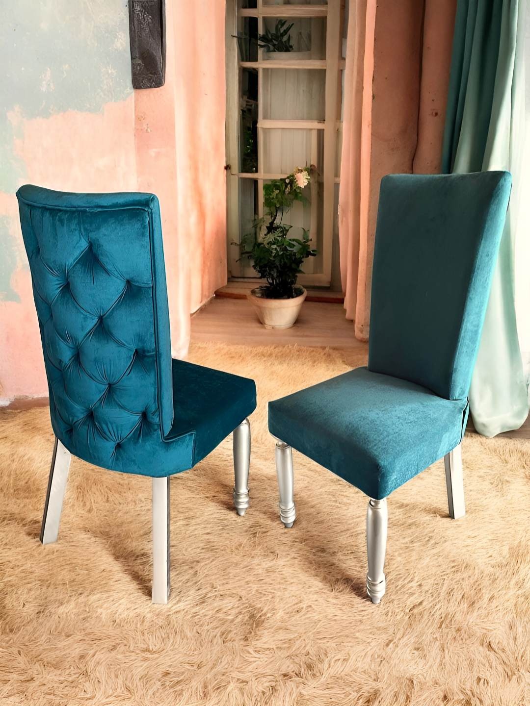 

Ikiriya Set Of 2 Turquoise Blue Wooded DiningChair