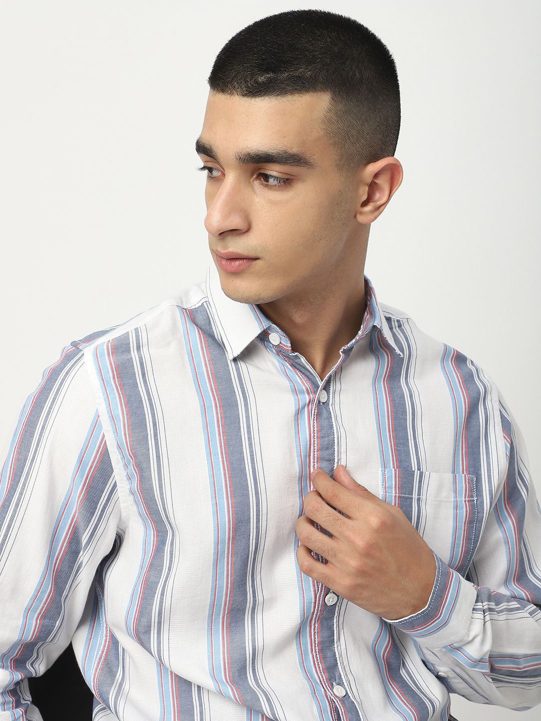 

R&B Men Multi Stripes Opaque Striped Casual Shirt, White