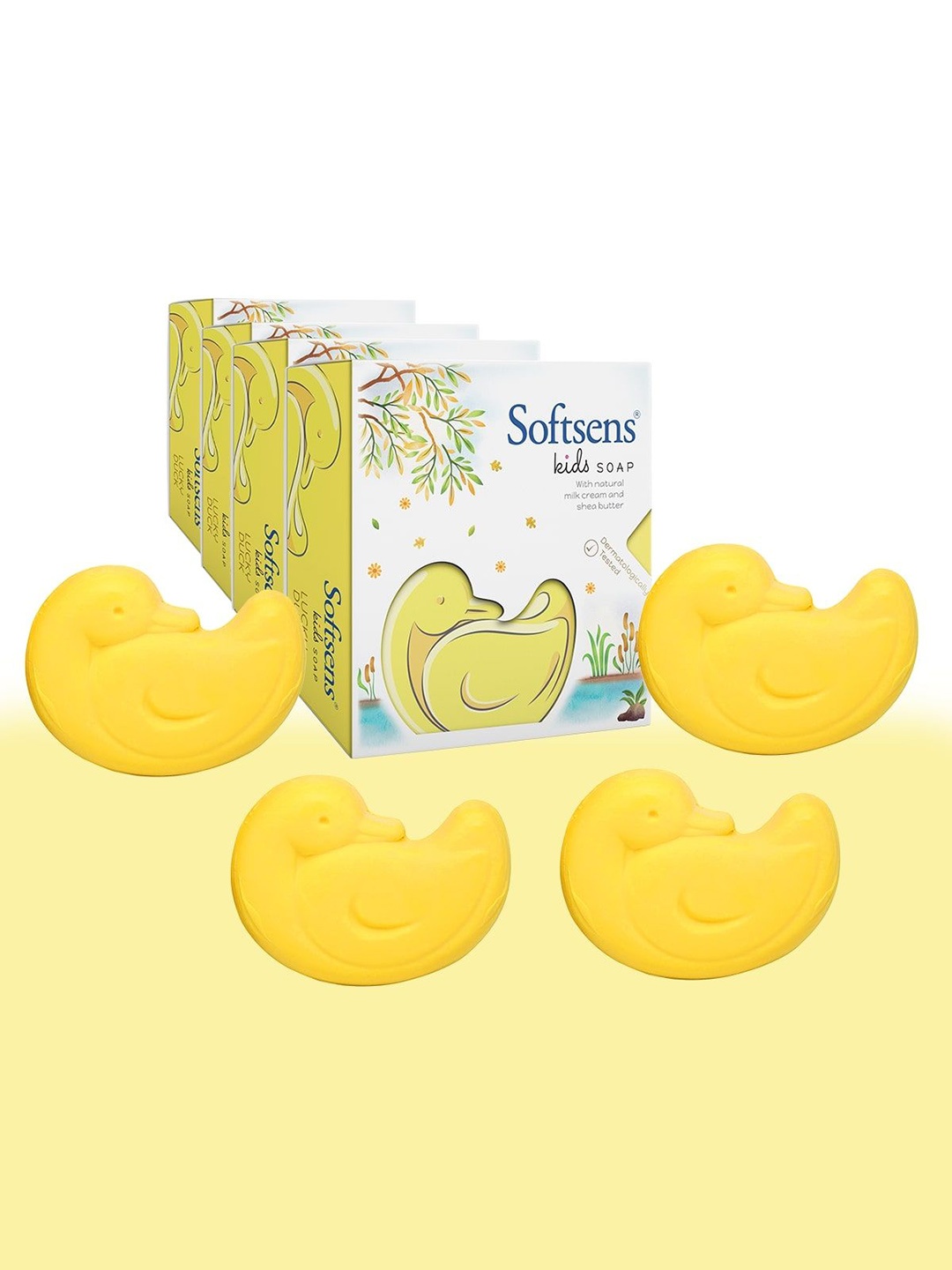 

Softsens Kids Set Of 4 Lucky Duck Soap With Shea Butter - 75 g Each, Yellow