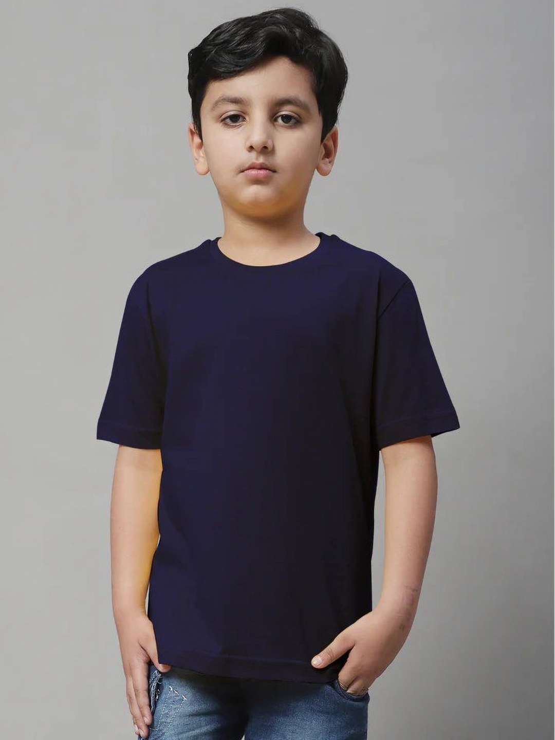 

Baba & Baby Kids Drop-Shoulder Sleeves Raw Edge T-shirt, Navy blue