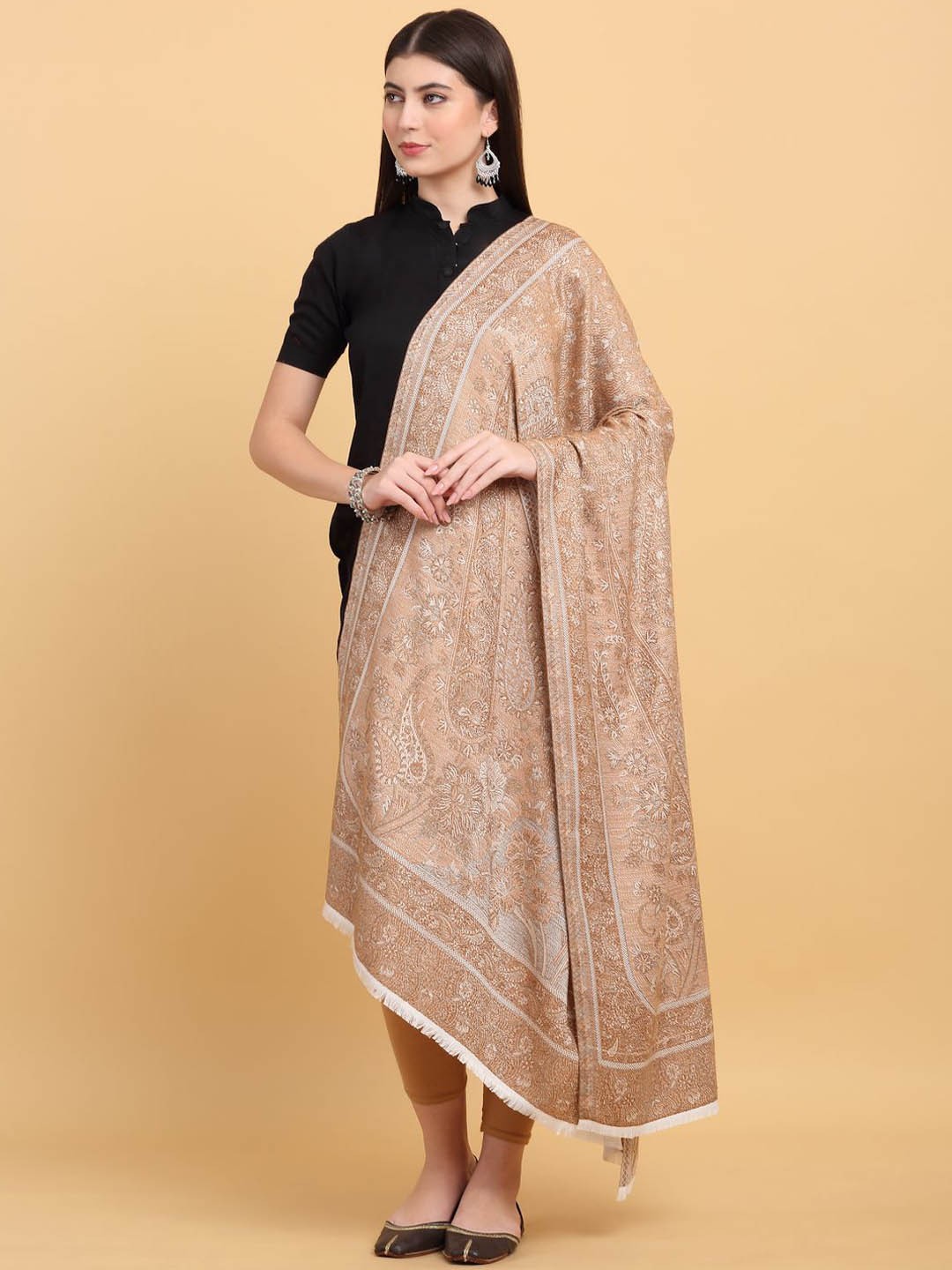 

KRAFT INDIA Women Floral Printed Shawl, Cream