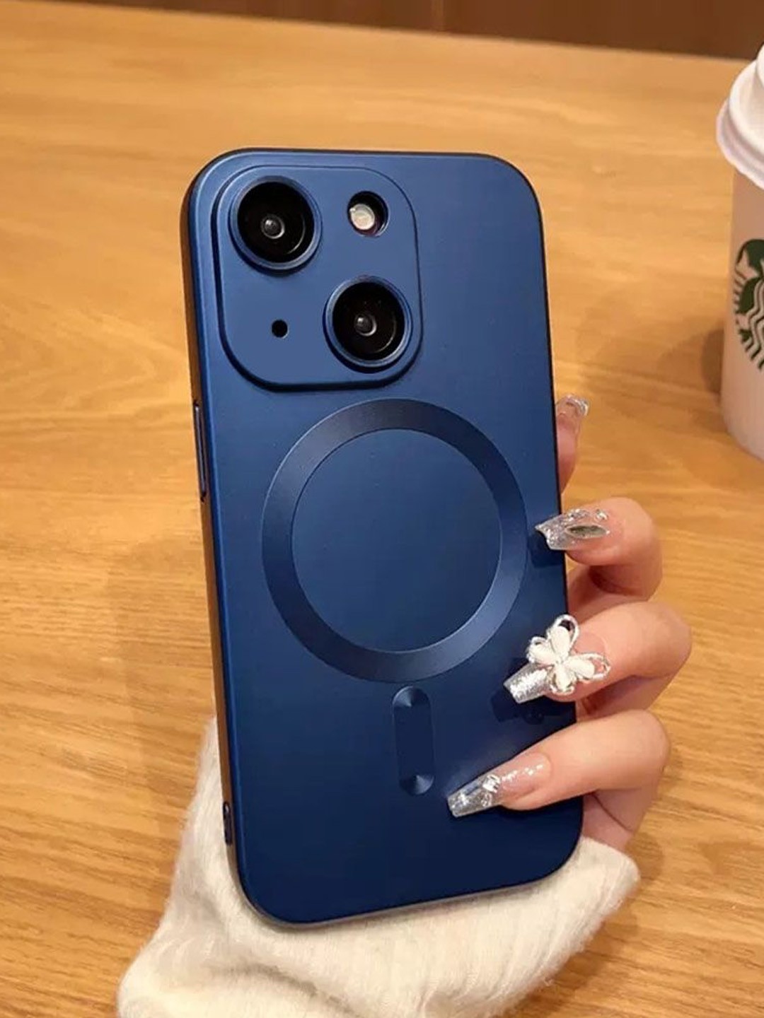 

Luxury Kase Solid Printed iPhone 13 Back Case Mobile Accessories, Navy blue