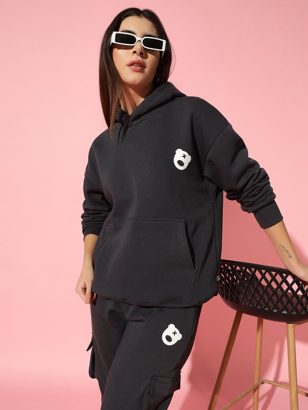 

GRIFFEL Women Hooded Pullover Sweatshirt, Charcoal