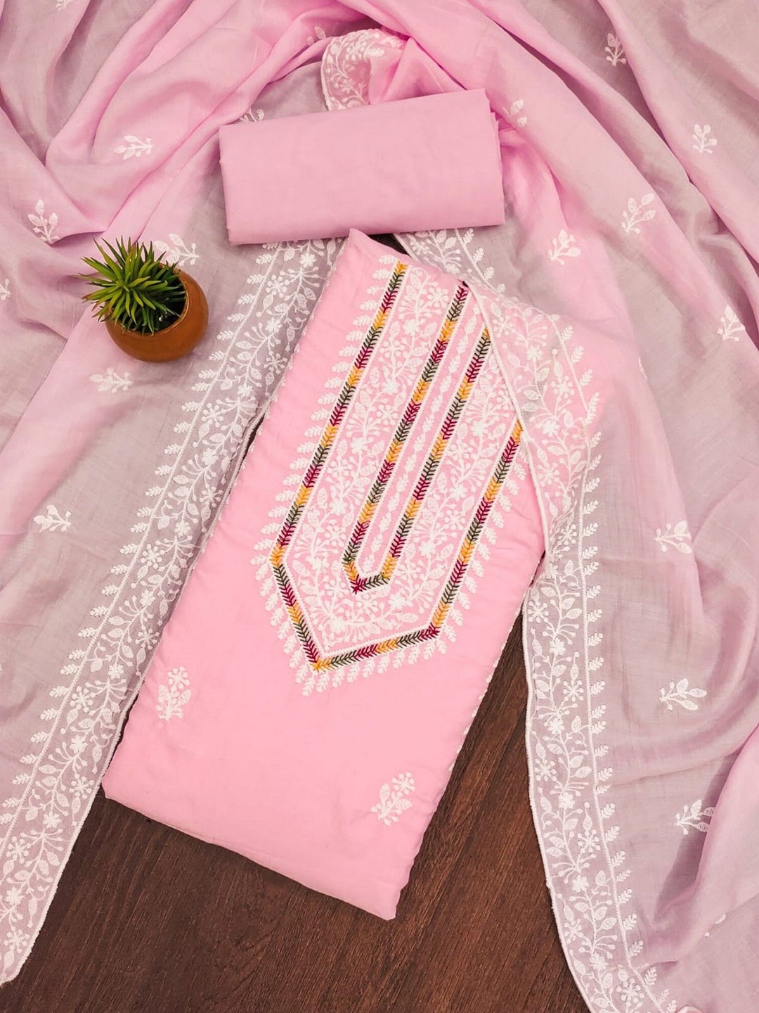 

ZEEPKART Unstitched Dress Material, Pink