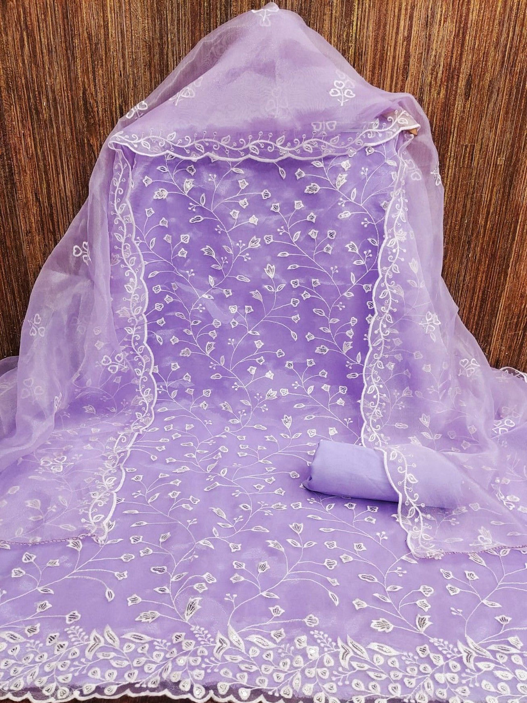 

ZEEPKART Organza Unstitched Dress Material, Purple