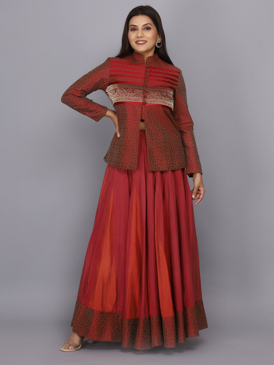 

Geroo Jaipur Woven Design Lehenga With Jacket, Red