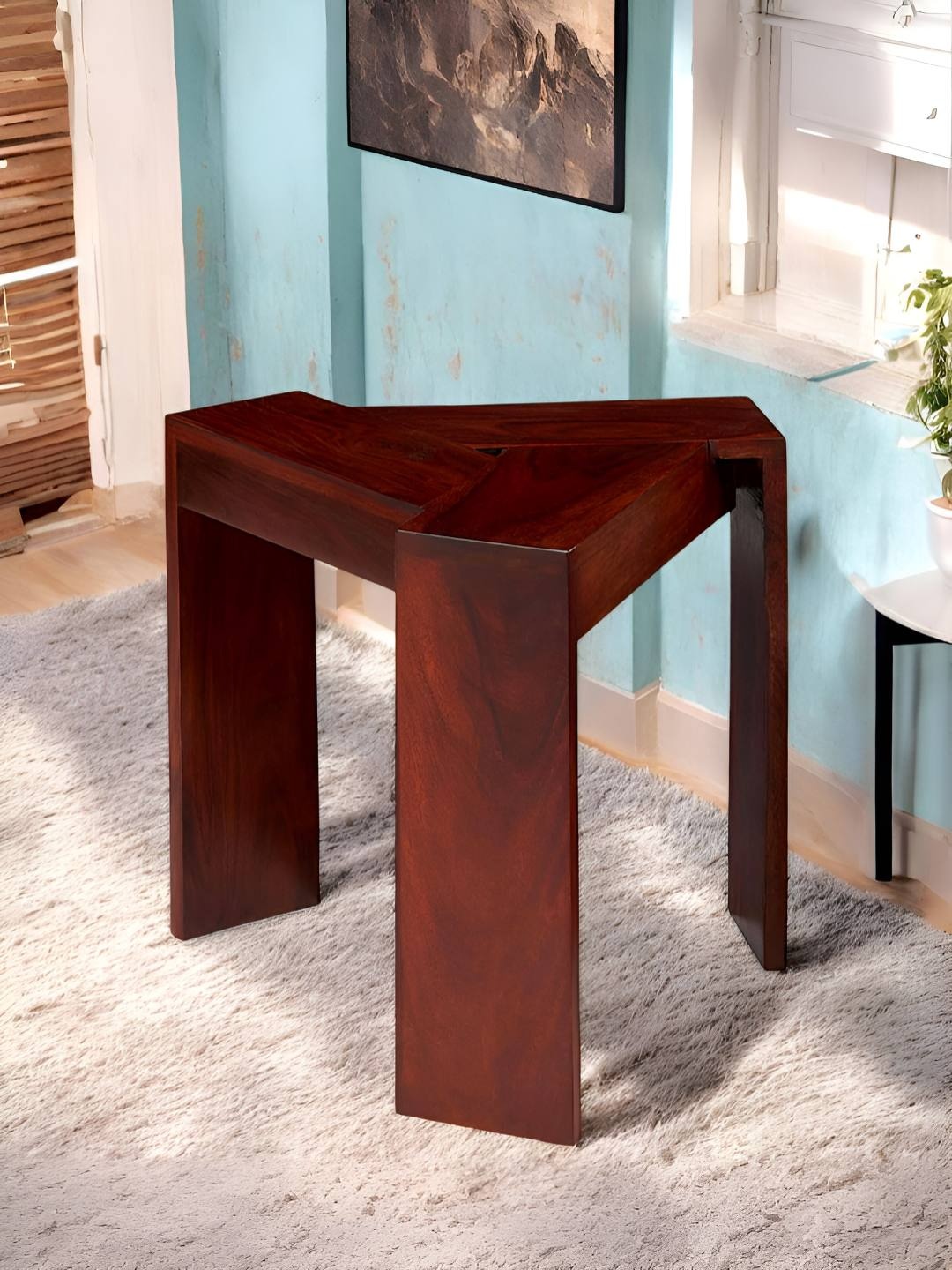 

Ikiriya Red Sheesham Wood Contemporary Triangle SideTable