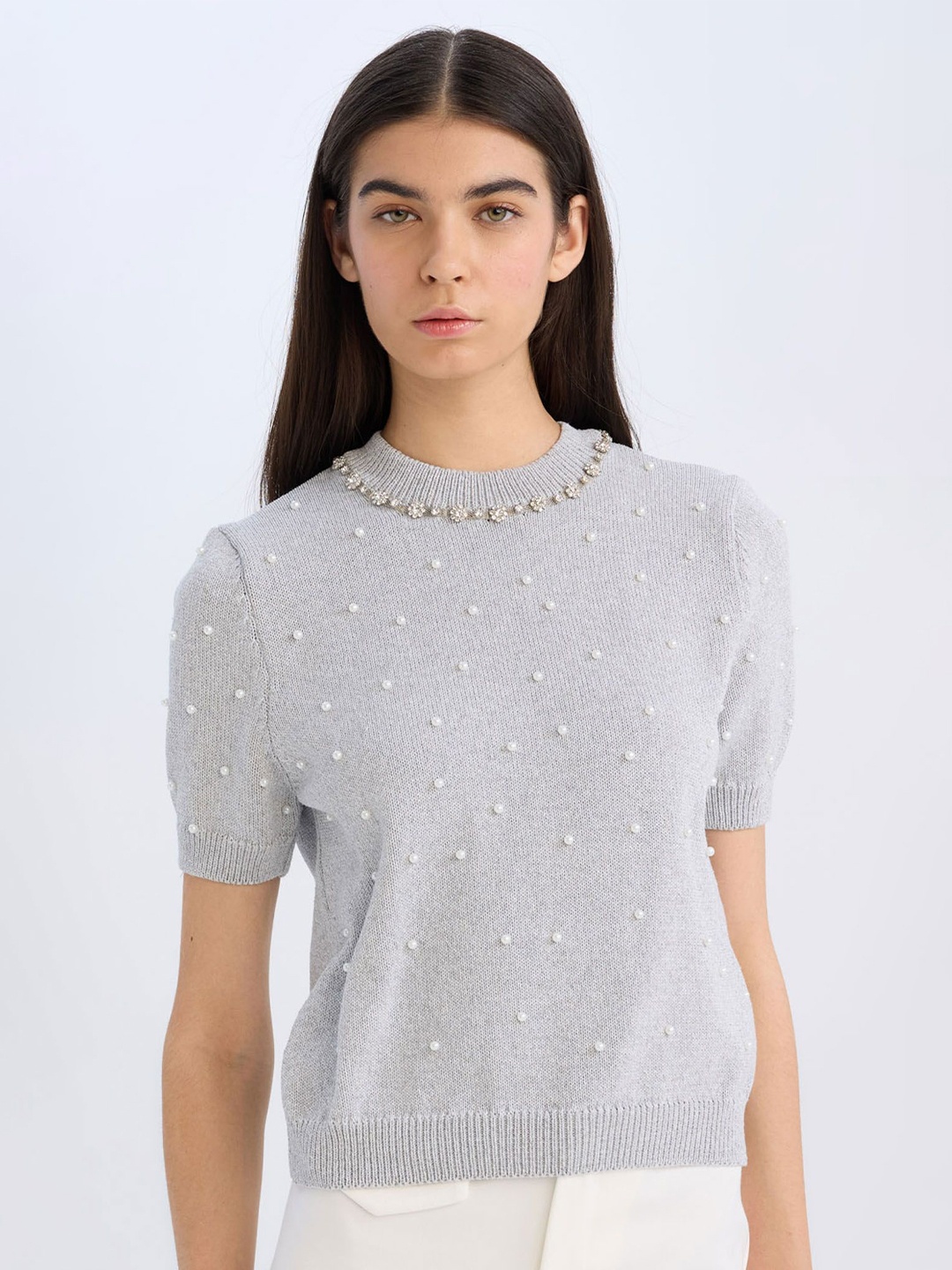 

DeFacto Women Pullover with Embellished Detail, Grey