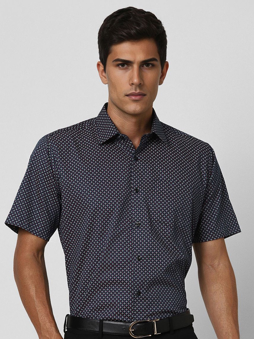

Van Heusen Men Opaque Printed Formal Shirt, Navy blue