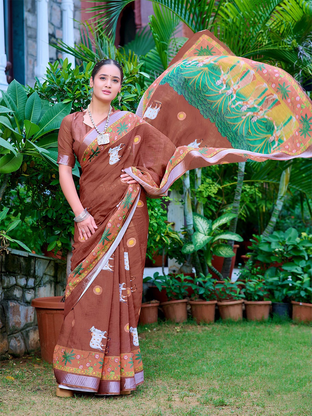 

Anouk Kalamkari Printed Saree, Brown