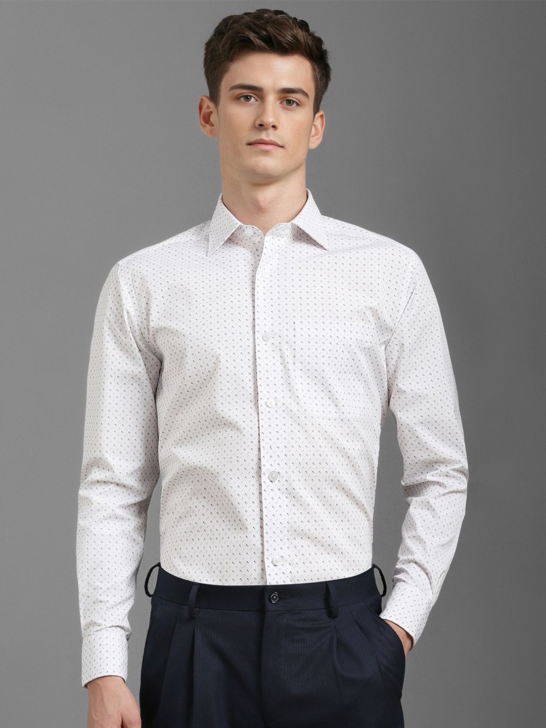 

Louis Philippe Men Classic Opaque Printed Formal Shirt, White