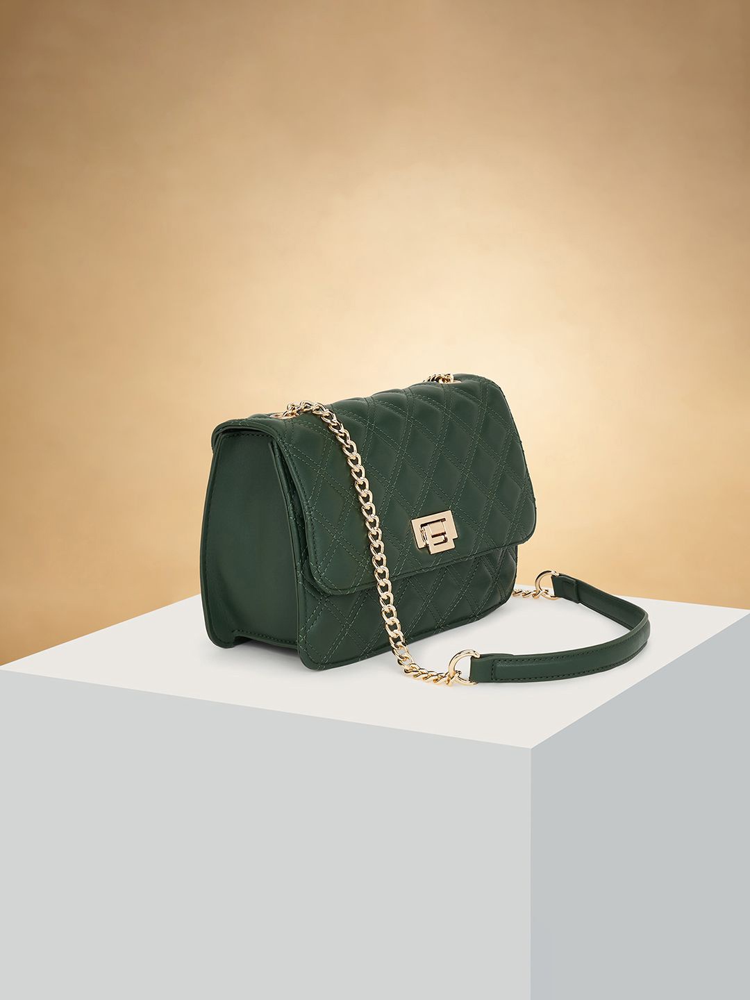 

Forever Glam by Pantaloons PU Structured Sling Bag with Applique, Green