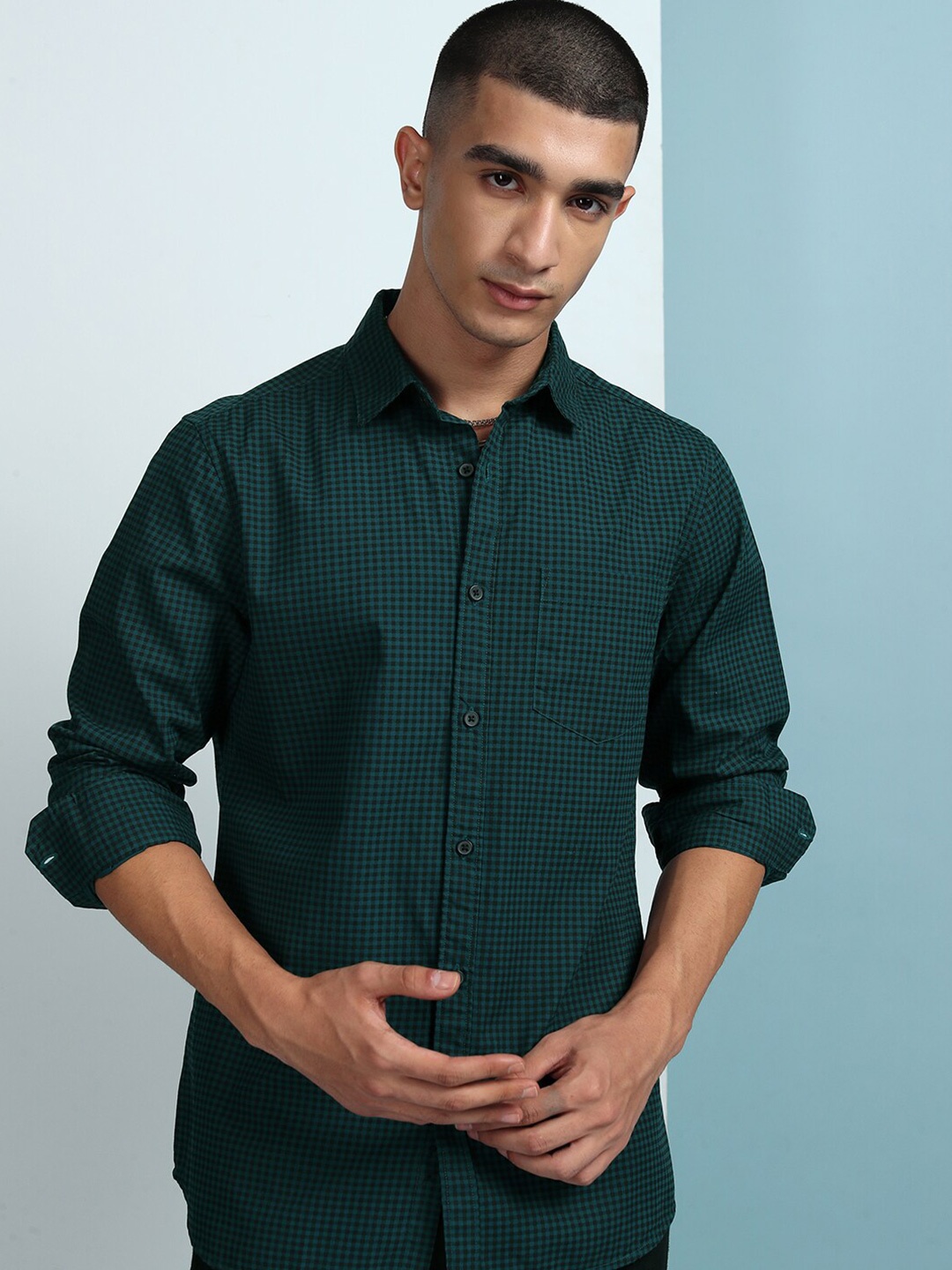 

HIGHLANDER Men Regular Fit Regular Collar Full Sleeve, Teal