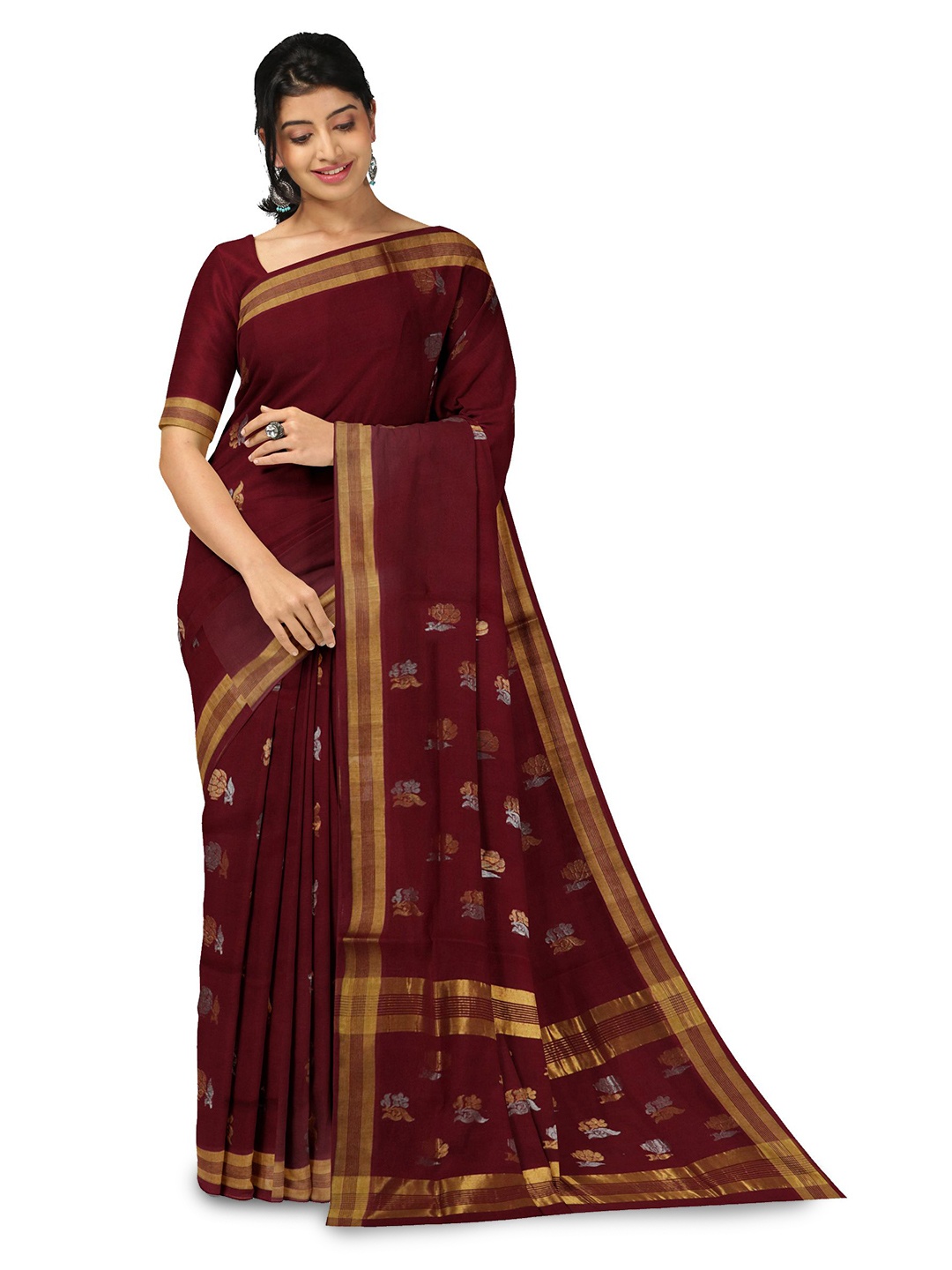 

APCO Ethnic Motifs Zari Pure Cotton Venkatgiri Saree, Maroon