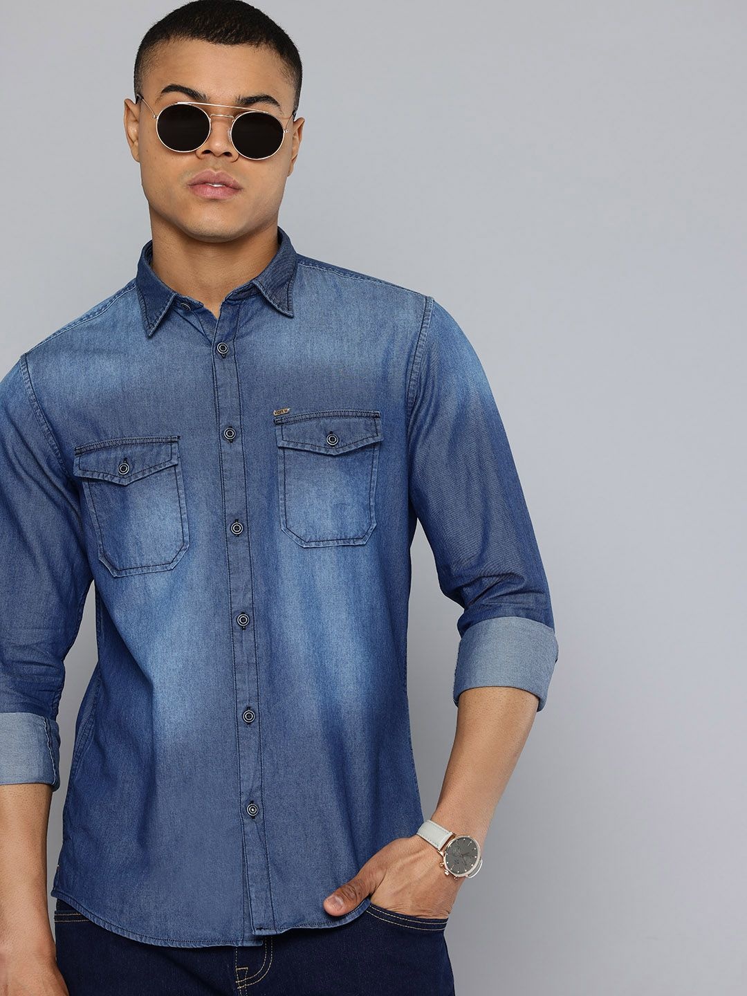 

Indian Terrain Chiseled Skinny Fit Faded Casual Shirt, Blue