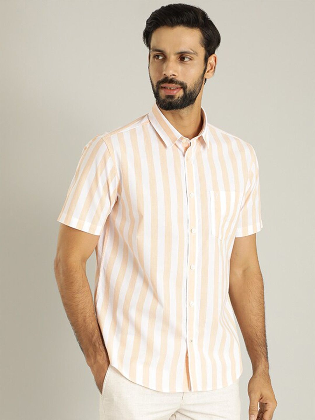 

Indian Terrain Slim Fit Opaque Striped Casual Shirt, Orange