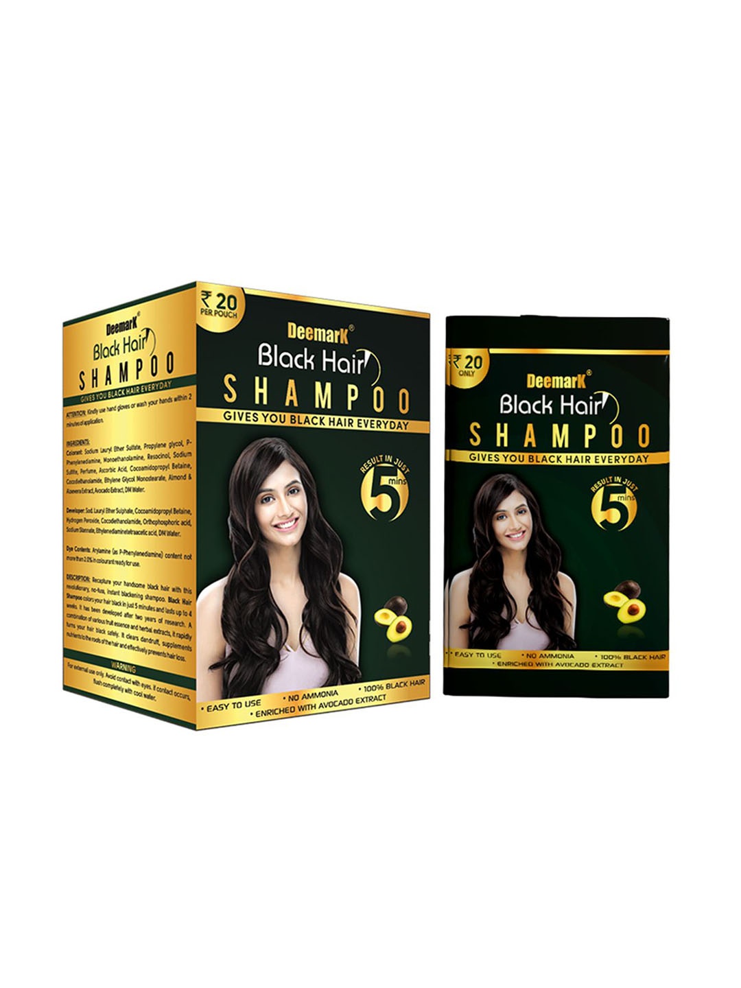 

DEEMARK Hair Color Shampoo For Instant Black & Shiny Hair - 300 ml - Black, White