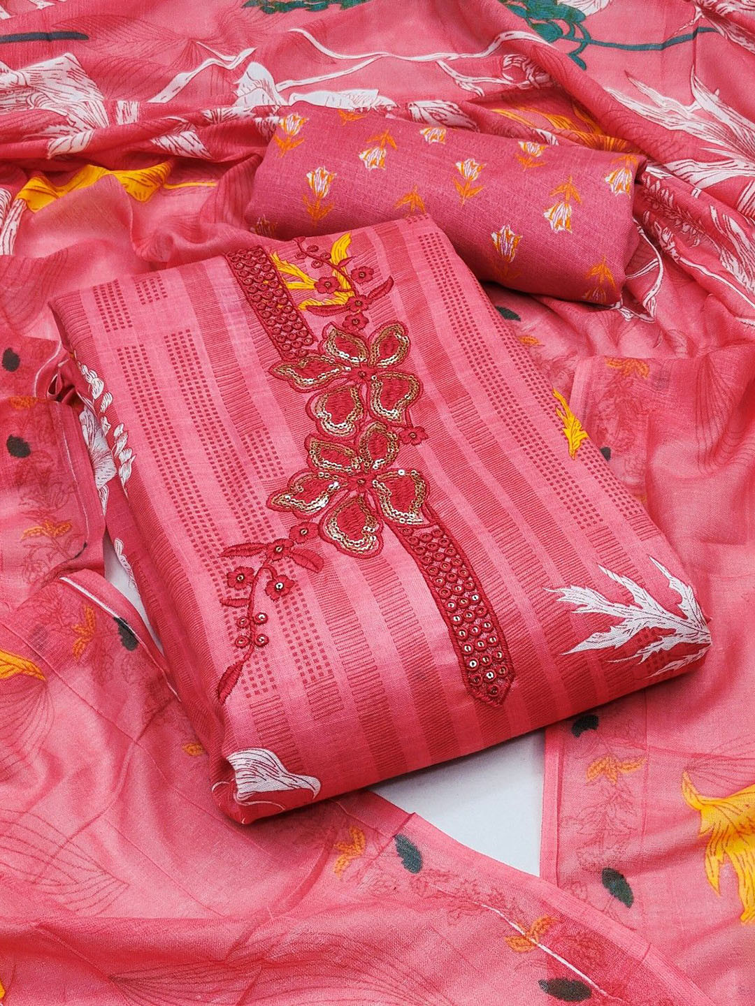 

mimi design Unstitched Dress Material, Pink