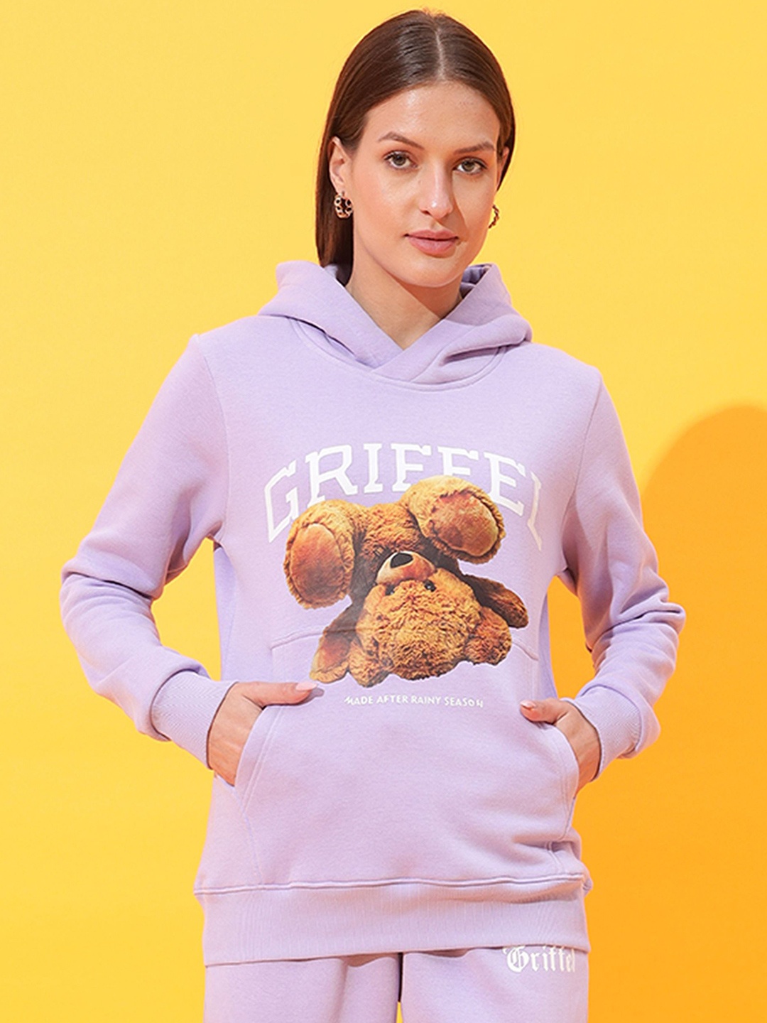 

GRIFFEL Women Printed Hooded Sweatshirt, Mauve