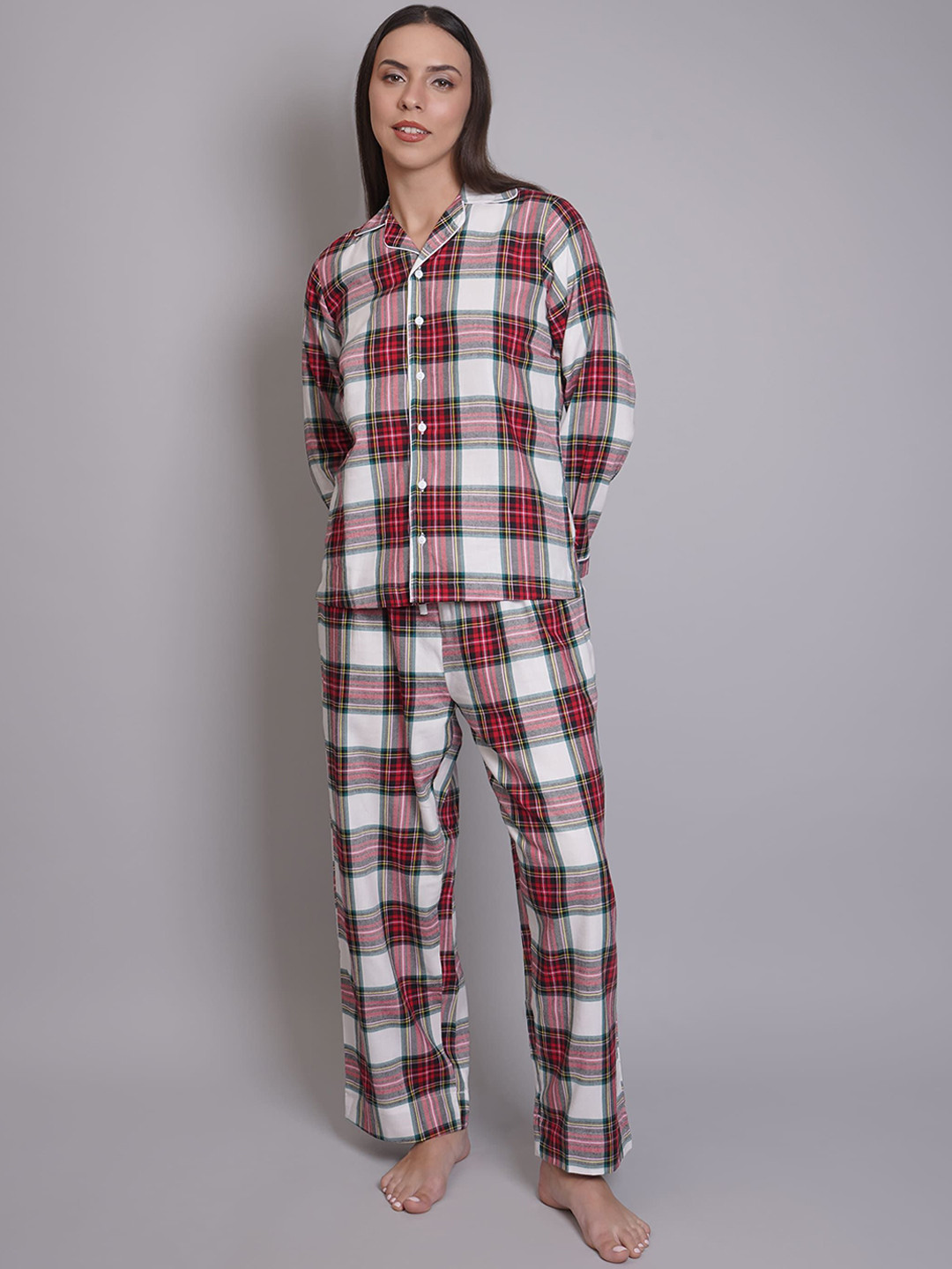 

Biglilpeople Women Checked Night suit, Red