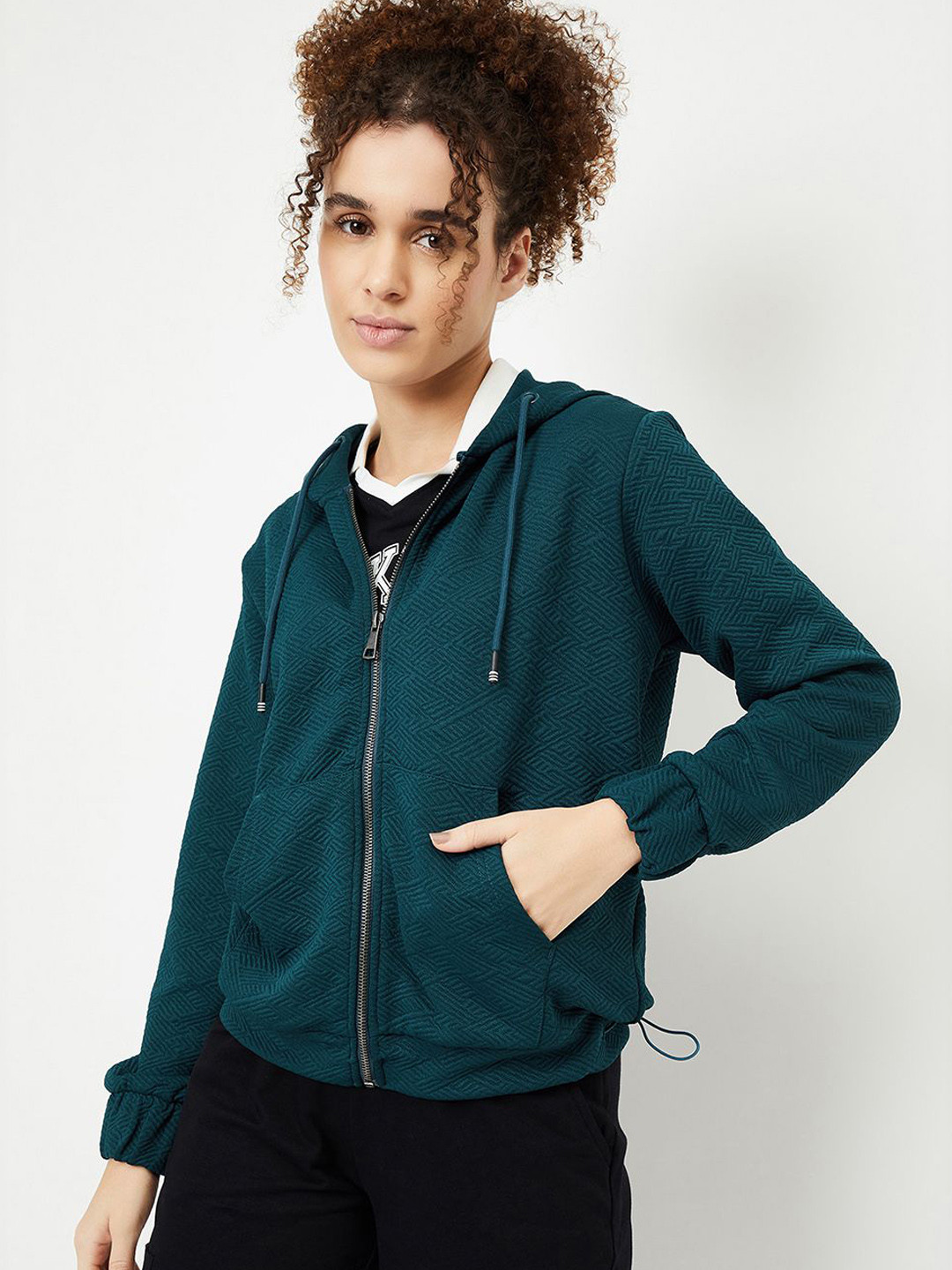 

max Women Polyester Crop Tailored Jacket, Blue