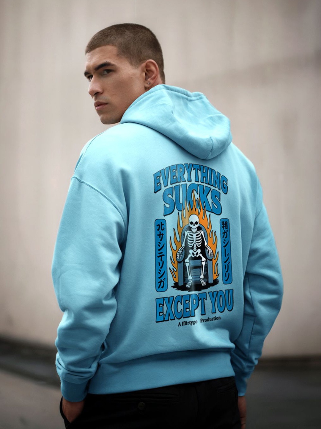 

FFLIRTYGO Men Graphic Printed Hooded Sweatshirt, Turquoise blue