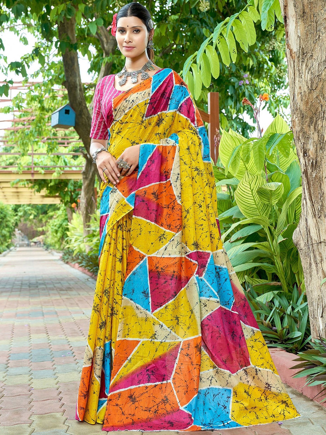 

HERE&NOW Printed Pure Cotton Bhagalpuri Saree, Yellow