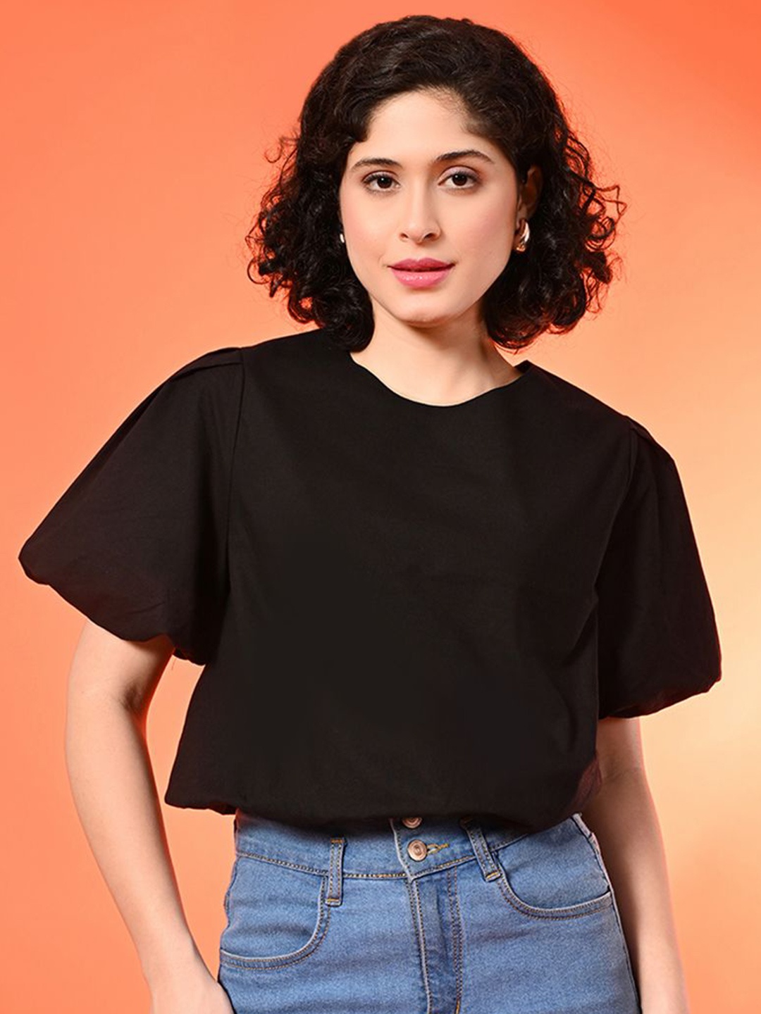

all about you Round Neck Cotton Top, Black