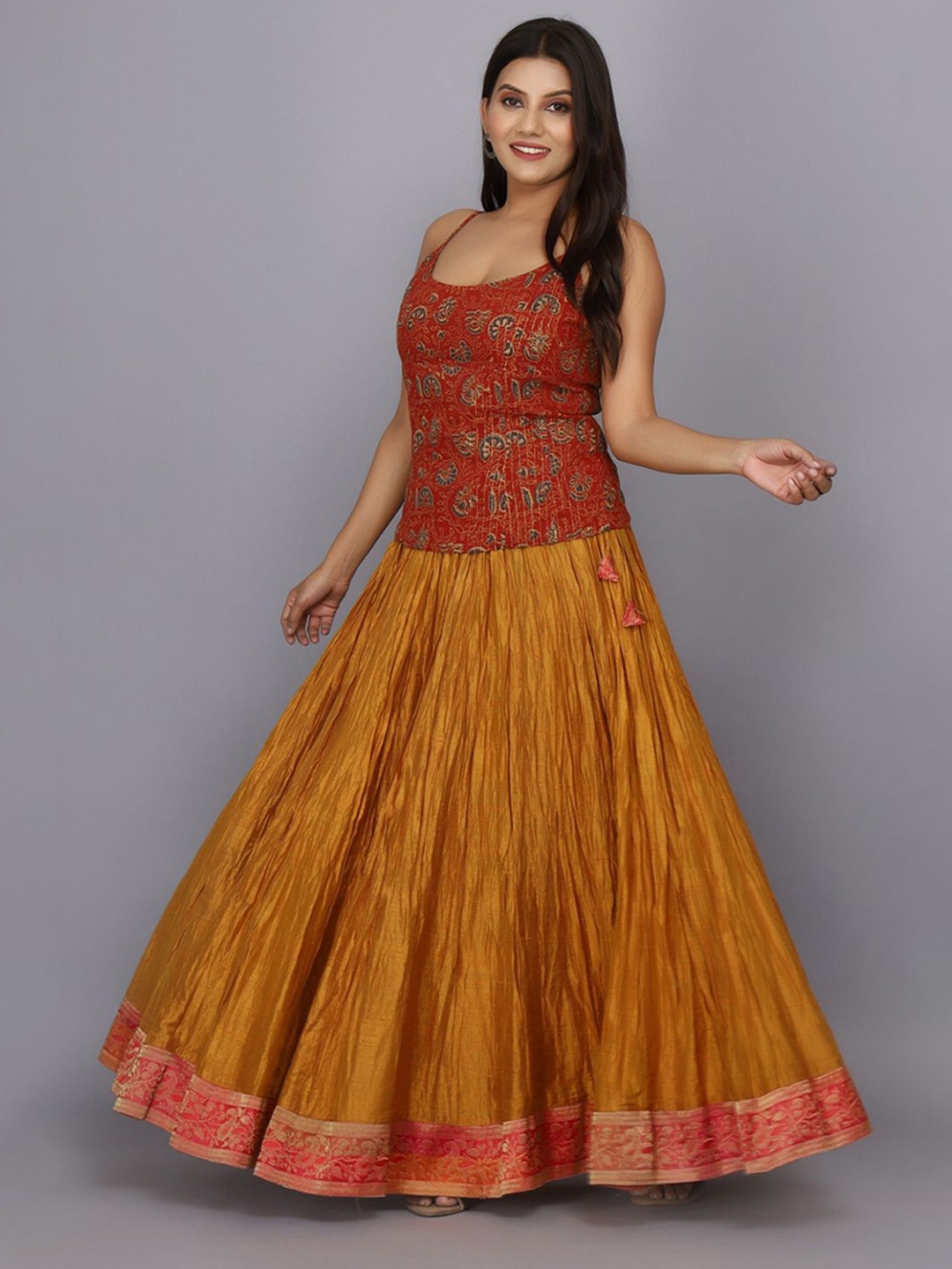 

Geroo Jaipur Printed Ready to Wear Lehenga Choli, Red