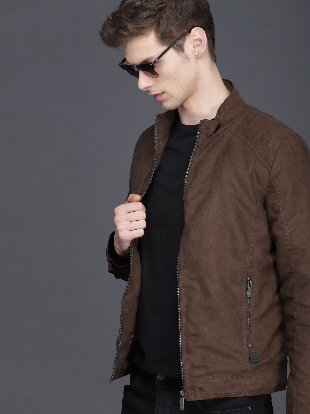 

WROGN Men Coffee Brown Solid Slim Fit Lightweight Tailored Jacket