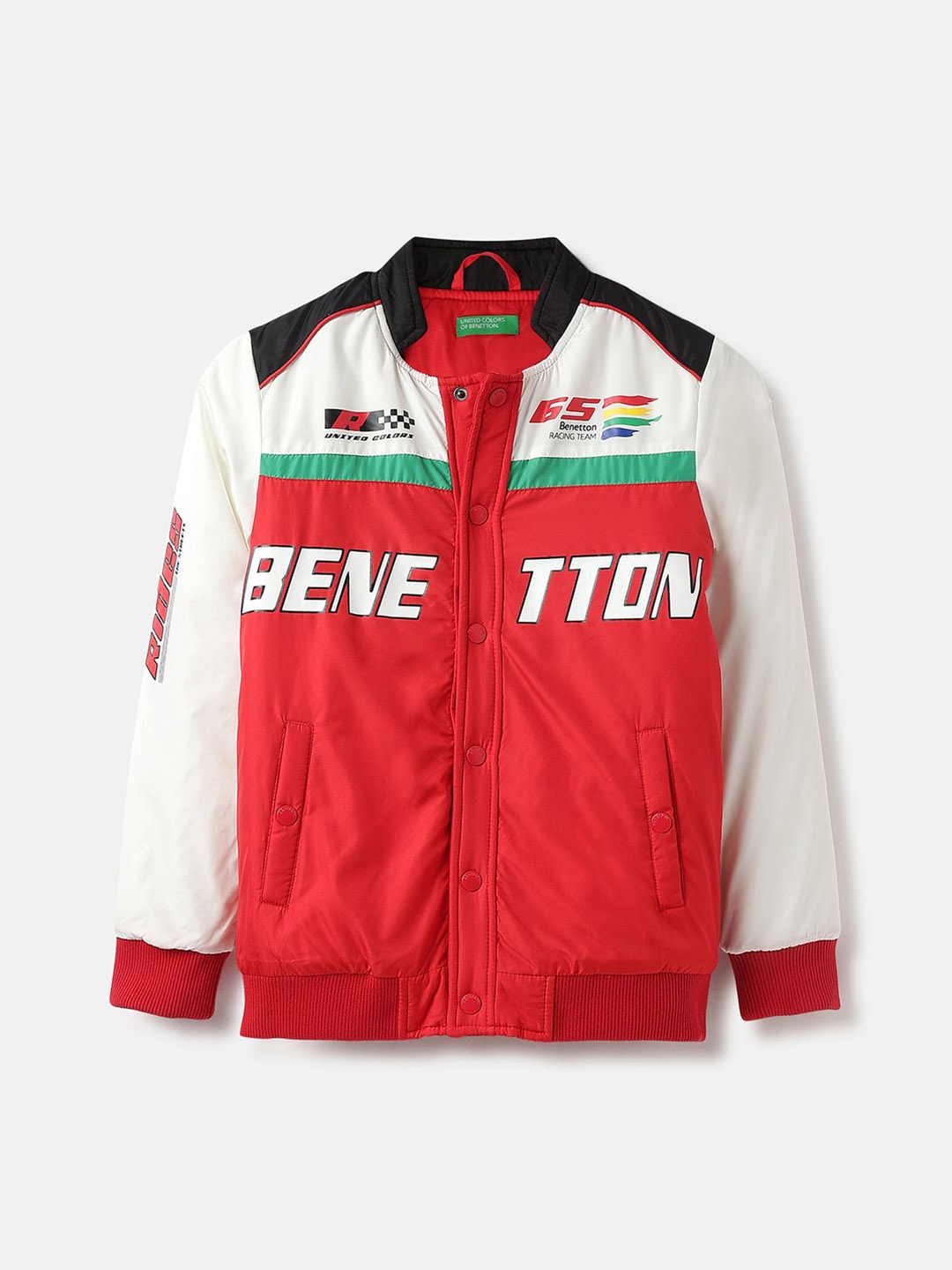 

United Colors of Benetton Boys Colourblocked Bomber with Patchwork Jacket, Red