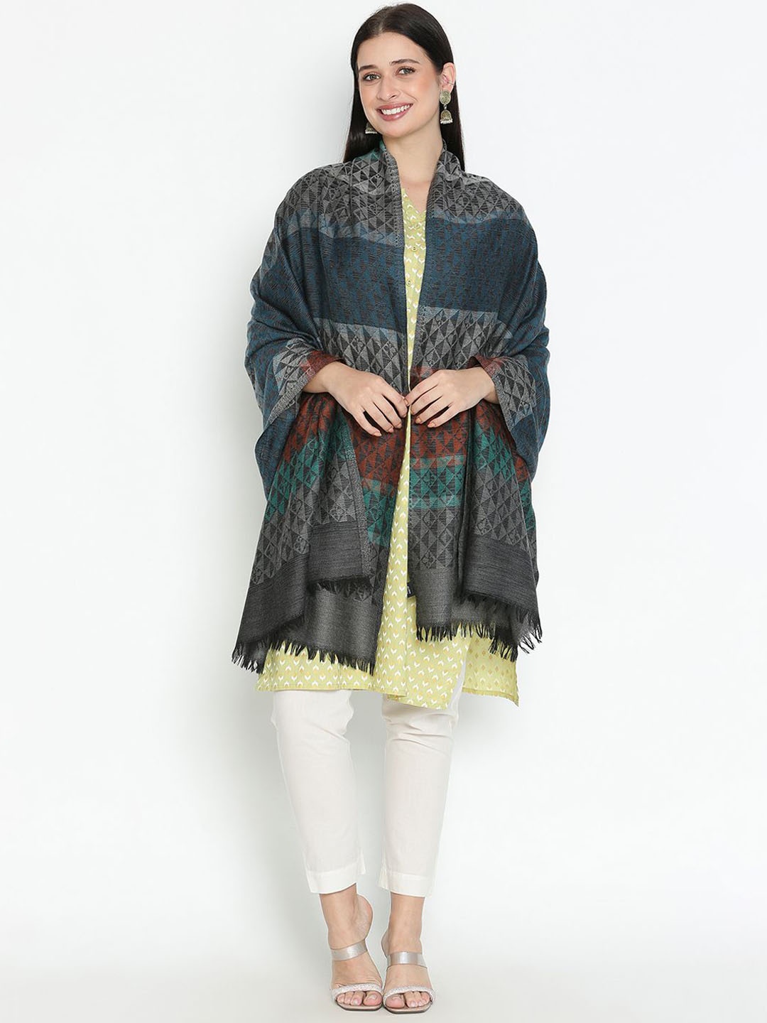 

Tiara Women Geometric Woven Design Shawl, Black