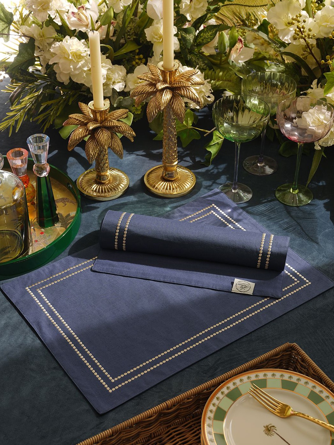 

Pure Home and Living 2-Pcs Blue Embellished Table Placemats