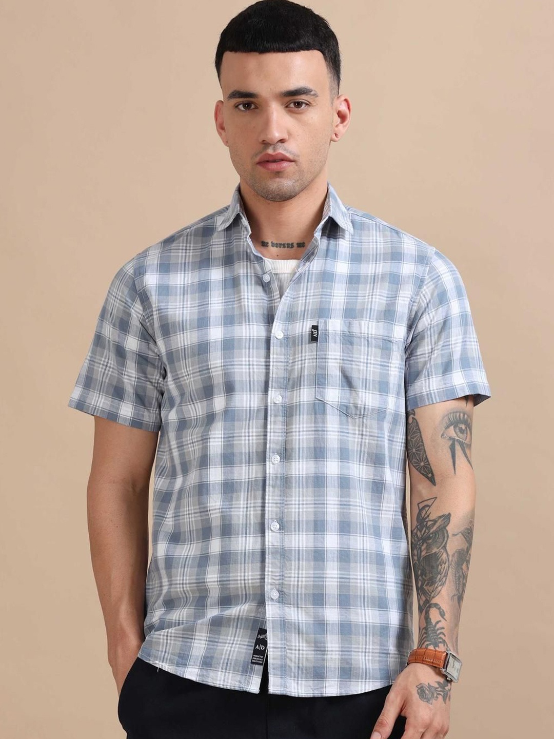 

HOUSE OF MAHNOTS Men Classic Opaque Checked Casual Shirt, Grey