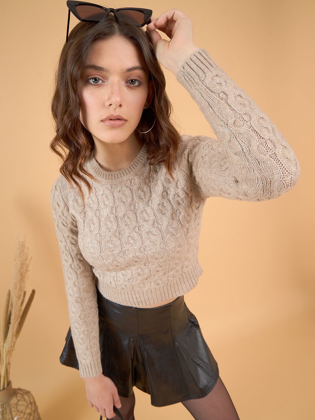 

STYLE BLUSH Women Cable Knit Pullover, Beige
