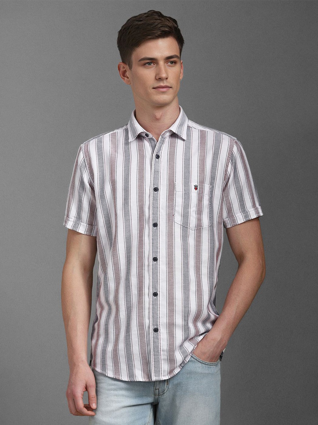 

Louis Philippe Jeans Men Slim Fit Opaque Striped Casual Shirt, White