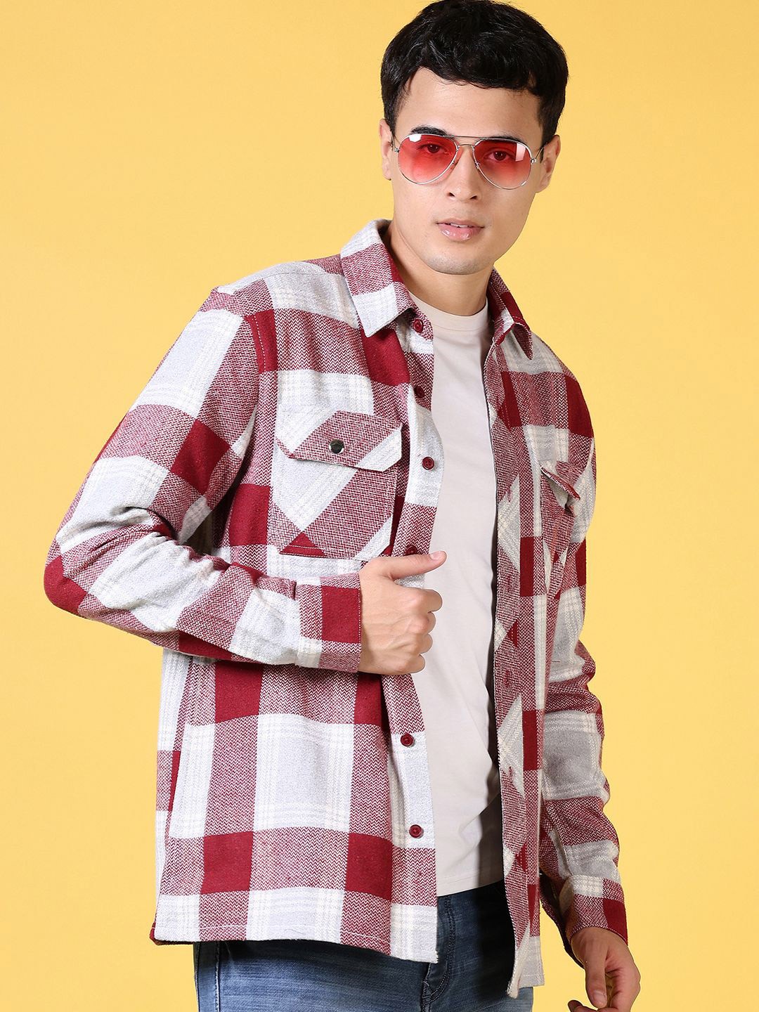 

V-Mart Men Opaque Checked Casual Shirt, Red