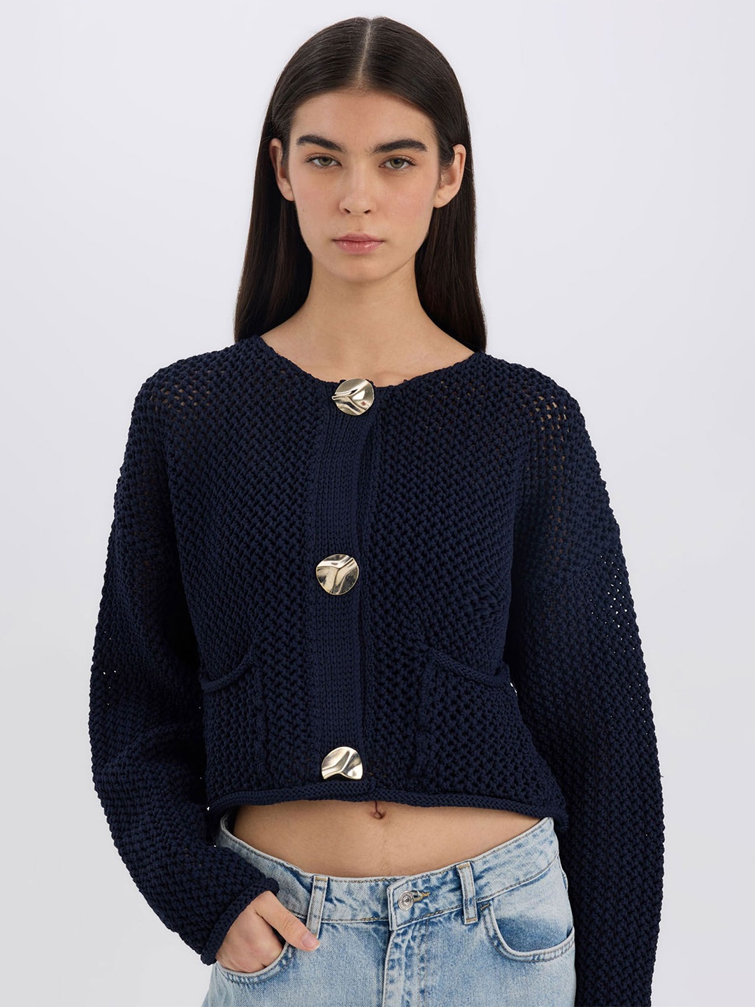 

DeFacto Women Crop Cardigan, Navy blue