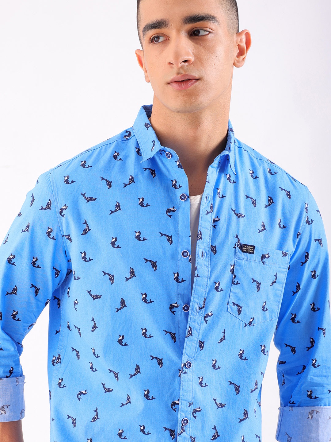 

The Indian Garage Co Men Slim Fit Opaque Printed Casual Shirt, Blue