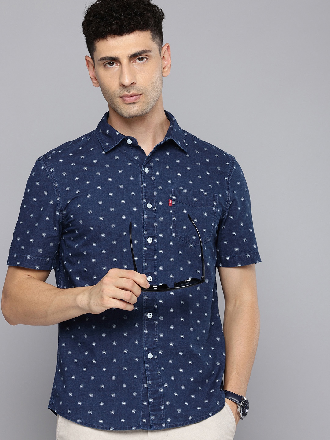 

Levis Pure Cotton Printed Casual Shirt, Navy blue